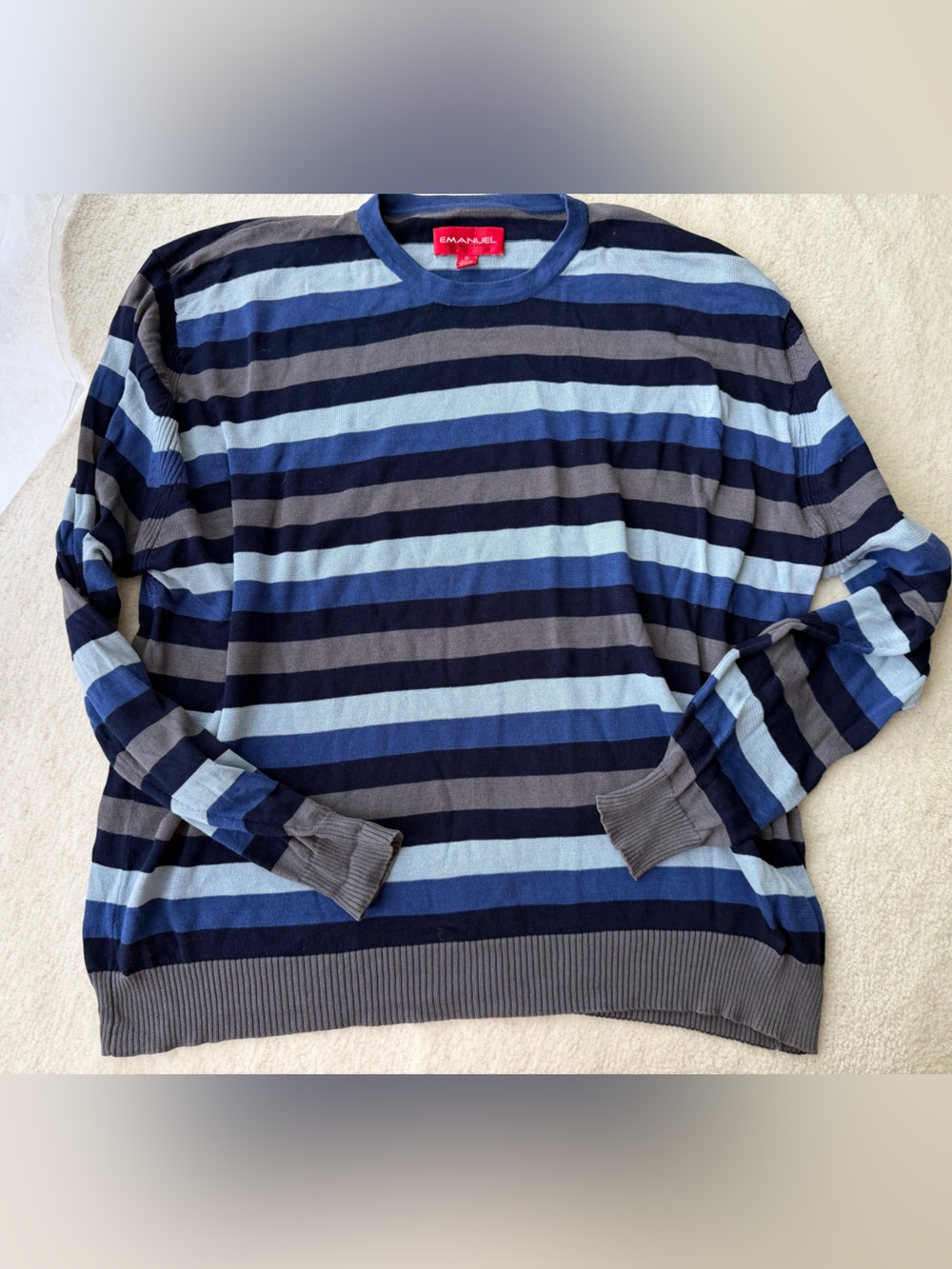 Emanuel Ungaro Striped Crewneck Cotton Sweater - Blue Grey